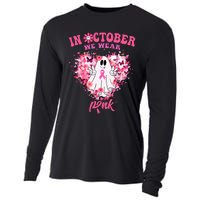 October we Wear Pink Breast Cancer Warrior Ghost Halloween Cooling Performance Long Sleeve Crew