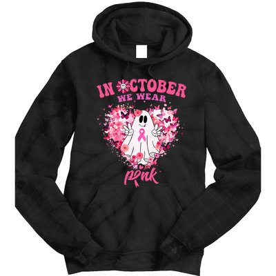 October we Wear Pink Breast Cancer Warrior Ghost Halloween Tie Dye Hoodie