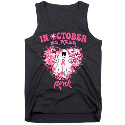 October we Wear Pink Breast Cancer Warrior Ghost Halloween Tank Top