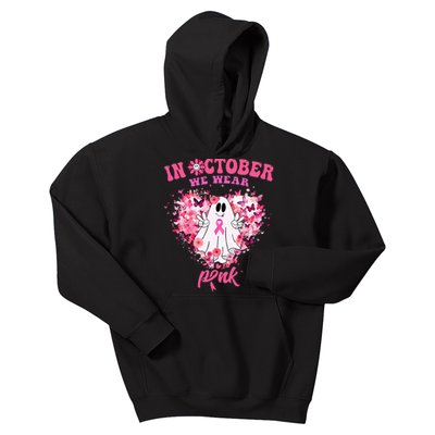 October we Wear Pink Breast Cancer Warrior Ghost Halloween Kids Hoodie