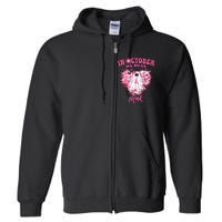 October we Wear Pink Breast Cancer Warrior Ghost Halloween Full Zip Hoodie