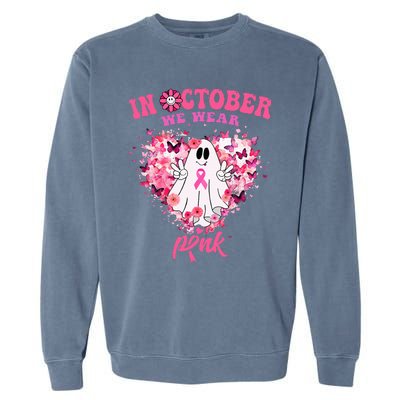 October we Wear Pink Breast Cancer Warrior Ghost Halloween Garment-Dyed Sweatshirt