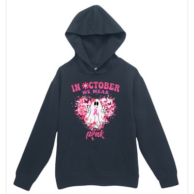 October we Wear Pink Breast Cancer Warrior Ghost Halloween Urban Pullover Hoodie