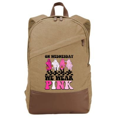 On Wednesday We Wear Pink Ghost Halloween Breast Cancer Cotton Canvas Backpack