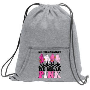 On Wednesday We Wear Pink Ghost Halloween Breast Cancer Sweatshirt Cinch Pack Bag