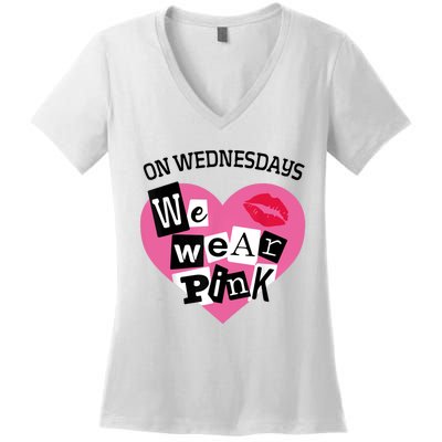 On Wednesday We Wear Pink Funny Valentine Women's V-Neck T-Shirt