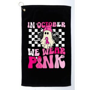 October We Wear Pink Funny Ghost Halloween Breast Cancer Platinum Collection Golf Towel