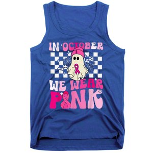 October We Wear Pink Funny Ghost Halloween Breast Cancer Tank Top