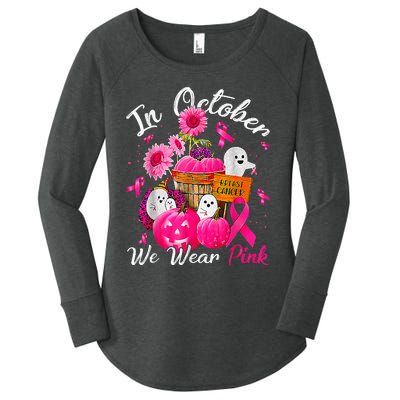 October We Wear Pink Pumpkin Ghost Halloween Breast Cancer Women's Perfect Tri Tunic Long Sleeve Shirt