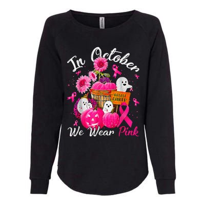 October We Wear Pink Pumpkin Ghost Halloween Breast Cancer Womens California Wash Sweatshirt