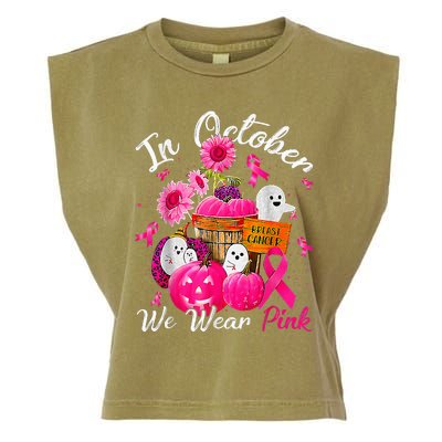 October We Wear Pink Pumpkin Ghost Halloween Breast Cancer Garment-Dyed Women's Muscle Tee