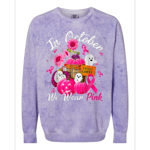 October We Wear Pink Pumpkin Ghost Halloween Breast Cancer Colorblast Crewneck Sweatshirt