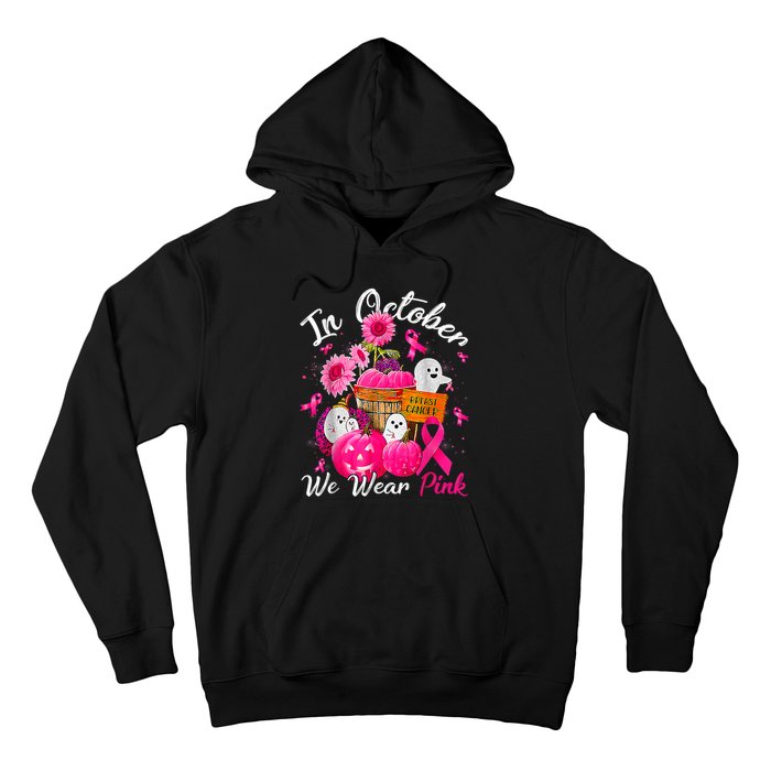 October We Wear Pink Pumpkin Ghost Halloween Breast Cancer Hoodie