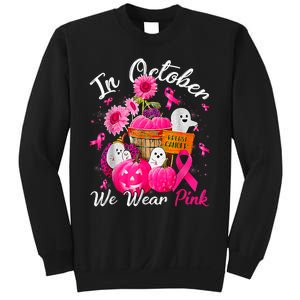 October We Wear Pink Pumpkin Ghost Halloween Breast Cancer Sweatshirt