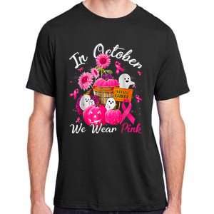 October We Wear Pink Pumpkin Ghost Halloween Breast Cancer Adult ChromaSoft Performance T-Shirt