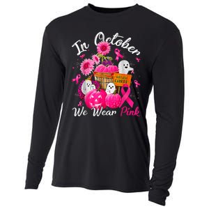 October We Wear Pink Pumpkin Ghost Halloween Breast Cancer Cooling Performance Long Sleeve Crew