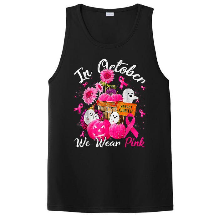 October We Wear Pink Pumpkin Ghost Halloween Breast Cancer PosiCharge Competitor Tank