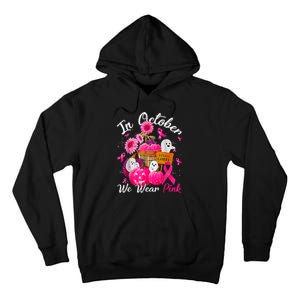 October We Wear Pink Pumpkin Ghost Halloween Breast Cancer Tall Hoodie