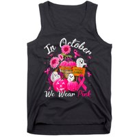 October We Wear Pink Pumpkin Ghost Halloween Breast Cancer Tank Top