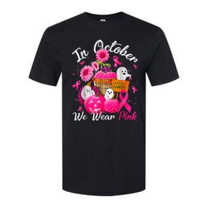 October We Wear Pink Pumpkin Ghost Halloween Breast Cancer Softstyle CVC T-Shirt