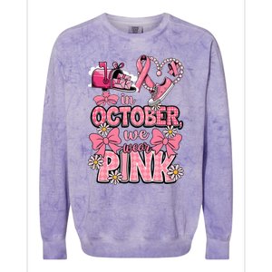 October We Wear Breast Cancer Awareness Postal Worker Colorblast Crewneck Sweatshirt