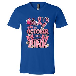 October We Wear Breast Cancer Awareness Postal Worker V-Neck T-Shirt