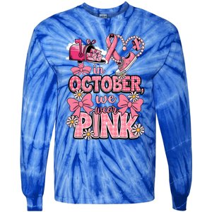 October We Wear Breast Cancer Awareness Postal Worker Tie-Dye Long Sleeve Shirt