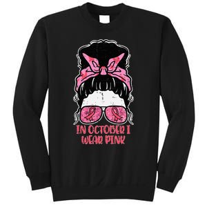 October We Wear Pink Hairbun Breast Cancer Awareness Sweatshirt