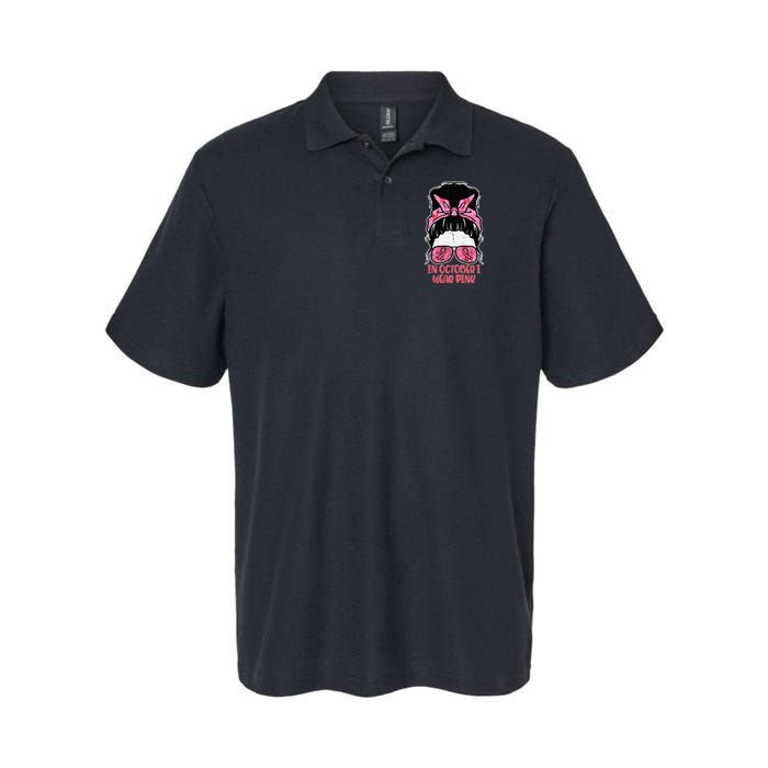 October We Wear Pink Hairbun Breast Cancer Awareness Softstyle Adult Sport Polo