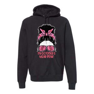 October We Wear Pink Hairbun Breast Cancer Awareness Premium Hoodie