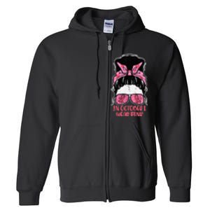 October We Wear Pink Hairbun Breast Cancer Awareness Full Zip Hoodie