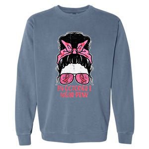 October We Wear Pink Hairbun Breast Cancer Awareness Garment-Dyed Sweatshirt