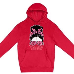 October We Wear Pink Hairbun Breast Cancer Awareness Premium Pullover Hoodie