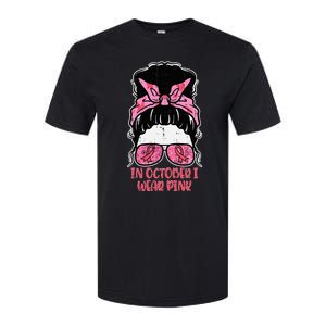 October We Wear Pink Hairbun Breast Cancer Awareness Softstyle CVC T-Shirt