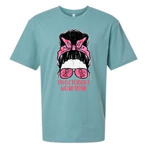 October We Wear Pink Hairbun Breast Cancer Awareness Sueded Cloud Jersey T-Shirt