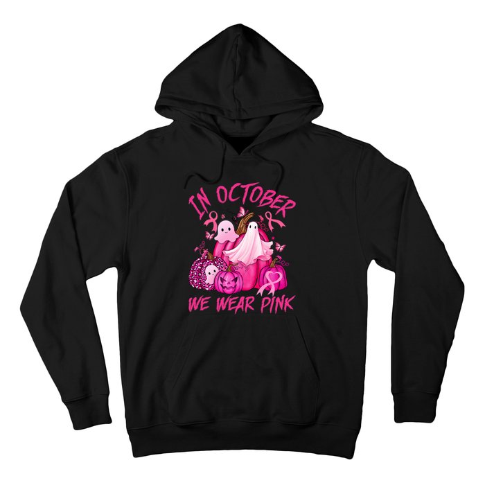 October We Wear Pink Pumpkin Ghost Halloween Breast Cancer Hoodie