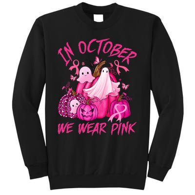 October We Wear Pink Pumpkin Ghost Halloween Breast Cancer Sweatshirt