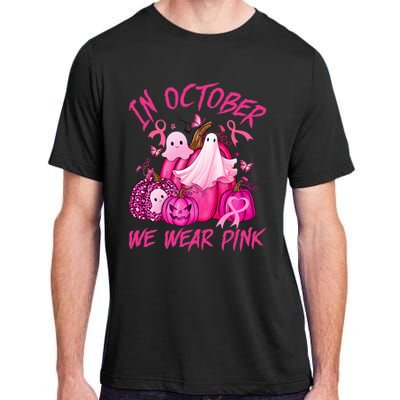 October We Wear Pink Pumpkin Ghost Halloween Breast Cancer Adult ChromaSoft Performance T-Shirt