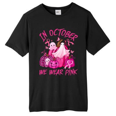 October We Wear Pink Pumpkin Ghost Halloween Breast Cancer Tall Fusion ChromaSoft Performance T-Shirt