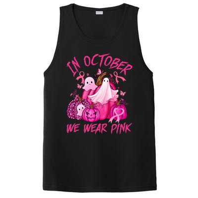 October We Wear Pink Pumpkin Ghost Halloween Breast Cancer PosiCharge Competitor Tank