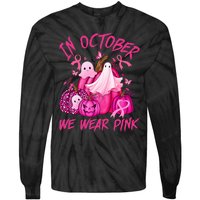 October We Wear Pink Pumpkin Ghost Halloween Breast Cancer Tie-Dye Long Sleeve Shirt