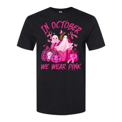 October We Wear Pink Pumpkin Ghost Halloween Breast Cancer Softstyle CVC T-Shirt