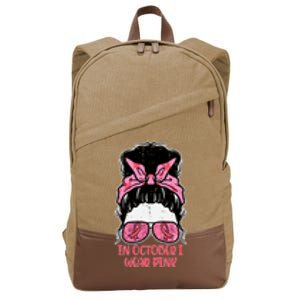 October We Wear Pink Hairbun Breast Cancer Awareness Cotton Canvas Backpack