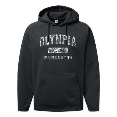 Olympia Washington Wa Vintage Established Sports Performance Fleece Hoodie