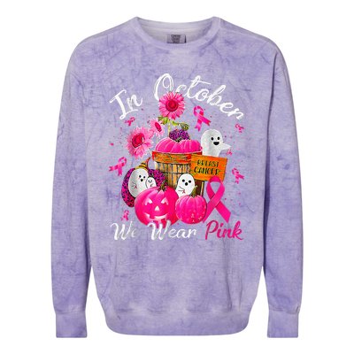 October We Wear Pink Pumpkin Ghost Halloween Breast Cancer Colorblast Crewneck Sweatshirt