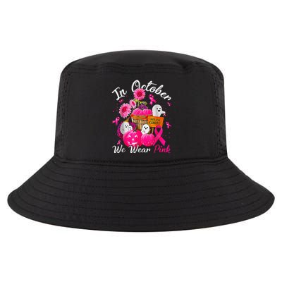 October We Wear Pink Pumpkin Ghost Halloween Breast Cancer Cool Comfort Performance Bucket Hat