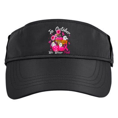 October We Wear Pink Pumpkin Ghost Halloween Breast Cancer Adult Drive Performance Visor