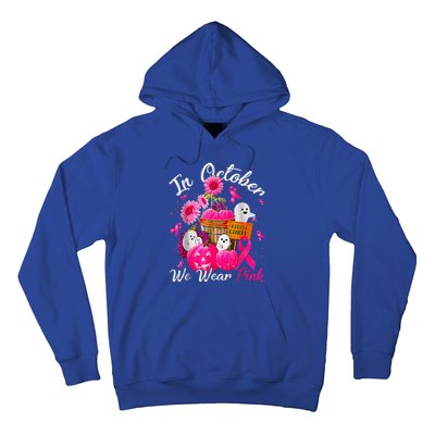 October We Wear Pink Pumpkin Ghost Halloween Breast Cancer Hoodie