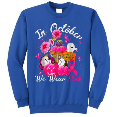 October We Wear Pink Pumpkin Ghost Halloween Breast Cancer Sweatshirt