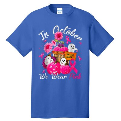 October We Wear Pink Pumpkin Ghost Halloween Breast Cancer Tall T-Shirt